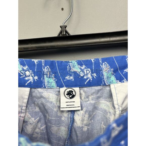 Southern‎ Proper Shorts Mens Sz 40 Blue Sportsman Collection Trout Print Chino - Picture 5 of 8